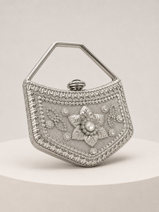 <b>Silver</b> Mesh Brass Lady Fashion Mini <b>Bag</b> Floral Embroidery Rhinestone <b>Evening</b> Purse Clasp Handbag for Party Wedding Banquet - Product Image 4