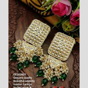 Boucles d'oreilles pendantes plaquées or avec perles Kundan, pompons, breloques ethniques mignonnes, imitation perle, cristal et strass, tendance, pour mariage, pour femme - Product Image 3