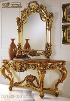 Table console en teck doré moderne de luxe, miroir, faite à la main, taille et couleur personnalisables, durable, utilisation professionnelle en intérieur, DST EXPORTS