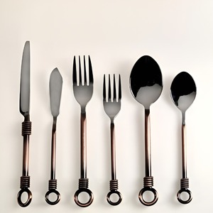 Sale Luxury Restaurant Stainless Steel Elegant Stylish Black Shade Wired Fold Design Handle <b>Spoon</b> <b>Fork</b> <b>Set</b> Black Cutlery - Product Image 2