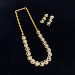 Gold Plated Designer Floral Necklace and Earring Set with White Zircon Stones - Product Image 1