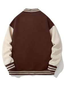 Women Customized Embroidered Brown And Cream Color Block Varsity Jacket With <b>Button</b> Closure Regular Fit Casual Style Autumn Wear - Product Image 3
