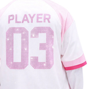 Maillot de football américain rose personnalisé pour femme, en maille ornée de strass, col en V, blanc scintillant, pour équipe féminine, tenue de sport, maillot de match - Product Image 5
