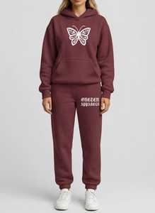 <b>Women's</b> Maroon <b>White</b> Color Block Printed 2-in-1 Polyester Tracksuit Set Full Sleeve Turtleneck Zipper Sporty Loose Fit <b>Joggers</b> - Product Image 1