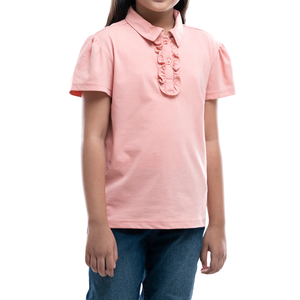 เสื้อโปโลเด็กผู้หญิง แขนพองสั้น ผ้าถักปักลาย สีชมพูอ่อน แบบคลาสสิก คอปกโปโล  ขายส่ง ปรับแต่งได้ - Product Image 1