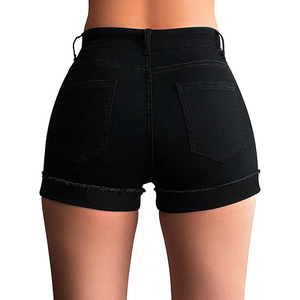 Shorts en jean délavé effet blanchi pour femme, taille haute, coupe brute, bords effilochés, style déchiré, pour l'été - Product Image 3