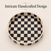 Plateau de service artisanal en os de buffle, écologique, de haute qualité, motif damier, design marocain, décoratif pour la maison, la villa, l'hôpital