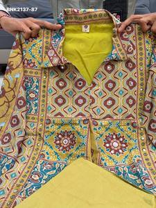 Best Quality Crepe with Ajrakh Print & Real <b>Mirror</b> work Long & A-Line Shirt-Collar Kurti-<b>Plain</b> Plazzo Pair Indian Supplier - Product Image 5
