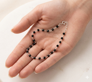 Natural Black Onyx <b>Beaded</b> <b>Bracelet</b>, Handmade Gemstone Wrist <b>Bracelet</b>, 925 Sterling Silver Jewelry, Adjustable Crystal <b>Bracelets</b> - Product Image 5