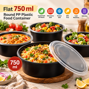 Boîte alimentaire ronde en PP 750ml, qualité alimentaire, sans BPA, compatible micro-ondes, pour currys, riz, plats à emporter, livraison de repas, préparation de repas - Product Image 2