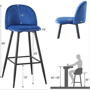 Set di 2 Sgabelli da Bar Moderni in Velluto, Altezza Bancone, Facile Montaggio con Gambe in Metallo Robuste e Poggiapiedi - Product Image 6