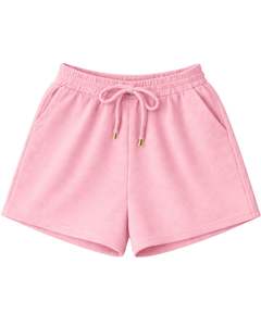Ensemble décontracté deux pièces pour femme : débardeur court côtelé et short à cordon de serrage rose pâle avec broderie cerise – Vente en gros - Product Image 3
