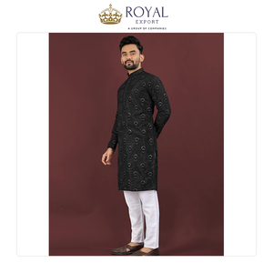 Suministro Directo de Fábrica, Venta Caliente, Colección Masculina de Estilo Tradicional, Kurta de Seda Banglory con Estampado y Pijama de Algodón - Product Image 4