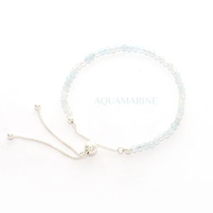 Premium 925 silver bangles Aquamarine beaded bolo <b>bracelet</b> Soft flex wire box chain gift - Product Image 2