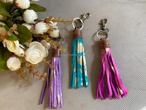 ใหม่พวงกุญแจหนังขนโลหะแท้ทำด้วยมือน่ารักมีพู่ห้อยสีรุ้งสวยงามพวงกุญแจสไตล์ตะวันตก - Product Image 2