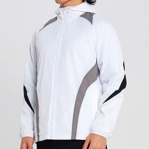 <b>White</b> Solid Spring Hooded Soccer Training <b>Jacket</b> Lightweight Breathable Quick Dry Full Zip Sports Windbreaker for <b>Men</b> - Product Image 1