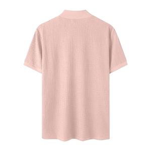 เสื้อยืดแขนสั้นคอปกถักสำหรับผู้ชาย ทรงโอเวอร์ไซส์ สีพื้น คอกลม คอสูง สวมใส่สบาย ทรงปกติ - Product Image 2