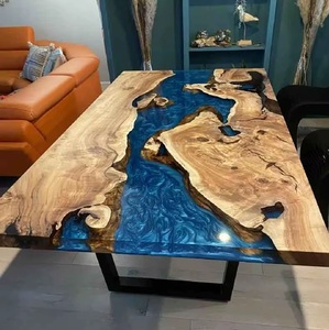 Mesa de Comedor Redonda de Madera de Río Azul, Hecha a Mano con Resina Epoxi, Decoración Personalizada para el Hogar, Muebles de Madera Azul, Centro de Mesa Estilo Océano, Nogal - Product Image 3