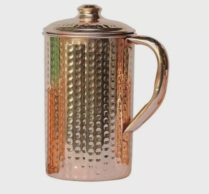 copper polished artisan jug copper handcrafted rustic pitcher copper decorative metal pitcher copper handcrafted utility pitcher - Product Image 4