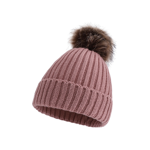 Bonnet en tricot rouge pour femme avec pompon en fourrure, en mélange de laine, bonnet d'hiver, vêtements d'extérieur, bonnets ODM OEM - Product Image 4
