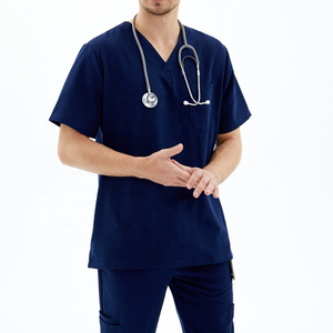 Mens Medical Corduroy Scrub Suit Set Breathable High Quality Comfortable Lightweight Short Sleeve <b>Top</b> Pants Healthcare Uniform - Product Image 5