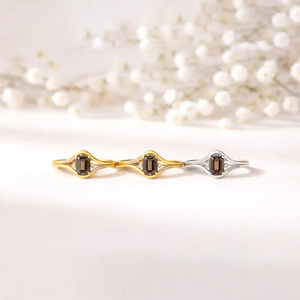 <b>Emerald</b> Cut Smoky Quartz <b>Ring</b> Split Shank Statement <b>Ring</b> Natural Brown Gemstone 925 Sterling <b>Silver</b> 18K Gold Filled Gift for Her - Product Image 2
