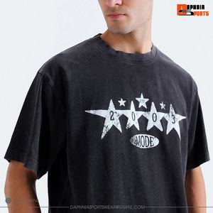 เสื้อยืดคอตตอนสีดำทรงโอเวอร์ไซส์สำหรับผู้ชาย ลายดาว พิมพ์ลาย คอกลม แขนสั้น สไตล์ลำลองแนวสตรีท เหมาะสำหรับใส่เที่ยวข้างนอก ขายดี - Product Image 6
