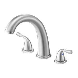 Acciaio inox spazzolato beccuccio ad arco alto 3 fori vasca romana rubinetto vasca da bagno cascata 2 manici bagno vasca rubinetti doccia - Product Image 1