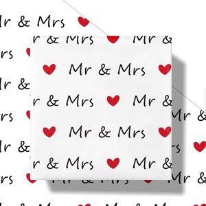 Romantic Mr & Mrs Text with <b>Red</b> Hearts Design Mini Wedding Wrapping <b>Paper</b> Roll Elegant Gift Wrap for Couples - Product Image 1