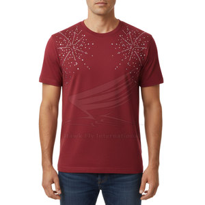 T-shirts pour hommes en coton 100% respirant, coupe classique, col rond, manches courtes, couleur unie personnalisée, strass, qualité supérieure - Product Image 3