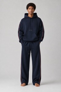 Chándal de invierno para hombre, el más vendido, hecho a medida, con capucha, informal, liso, de algodón, con forro polar que absorbe el sudor, cintura elástica y cremallera completa. - Product Image 1