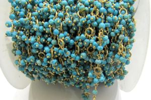 Natural Turquoise magnesite Rondelle 3-4mm Faceted Beaded <b>Rosary</b> Flower Cluster Chain - Product Image 2