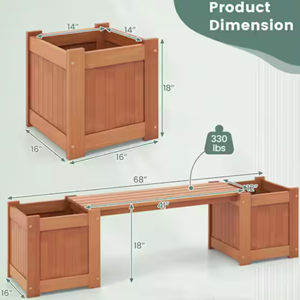 Decorative Acacia Wood Planter Box With Bench, Natural Raised Garden Bed For Vegetables, Flowers, Herbs Wholesale From Vietnam - Product Image 2