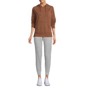 Sweat-shirt à capuche pour femme IBRATEX International, couleur unie, manches longues, tricoté, 100% coton, avec poche avant - Product Image 3