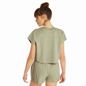 T-shirt court en maille polaire bleu clair à col rond pour femme, manches courtes, couleur unie, fermeture éclair, coupe ample, décontracté, pour le printemps et l'été, séchage rapide - Product Image 2