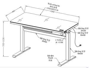 Escritorios de Computadora Ajustables de Metal y Vidrio con Recubrimiento en Polvo, Modelo KTS-241026-04, Requiere Ensamblaje, Comerciales, Lumetal Vietnam - Product Image 2