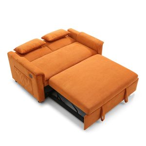 Divano Letto Convertibile a 2 Posti in Velluto da 55 Pollici con Schienale Regolabile, Porte USB e Tasche Laterali per Casa o Ufficio - Product Image 4
