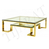 Table basse moderne en acier inoxydable avec plateau en verre, mobilier de salon écologique, qualité supérieure dorée
