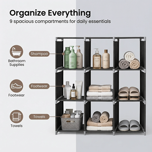 Organisateur de rangement modulaire à 9 cubes, tube en acier durable et tissu non tissé, organisateur de placard multifonctionnel à 3 niveaux, gain de place - Product Image 3
