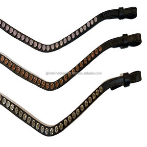 Bracelet de sourcil de cheval en cuir véritable noir ou marron fait à la main pour mariée avec des cristaux multicolores décoratifs - Product Image 1