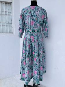 Trendy Indian Block Print Women's Girls' Pure Cotton Maxi Dress Casual Summer Evening Party Long Midi Bulk Natural Pattern Hot! - Product Image 2