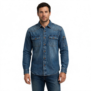 Camisa vaquera para hombre al por mayor, con cuello vuelto, ecológica, informal, lavada, con botones y bolsillo en el pecho, de BD - Product Image 2