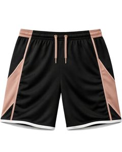 Conjunto deportivo de camiseta y pantalones cortos para hombre en negro, nude y rosa, transpirable, de secado rápido, para gimnasio, atletismo, correr, entrenamiento y actividades deportivas. - Product Image 2