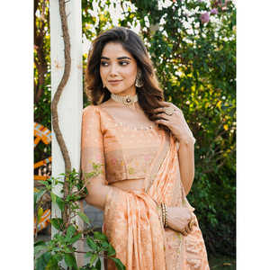 Robe de soirée en organza pêche tissé Zari Patola Elite Weaves 600g en stock - Product Image 5