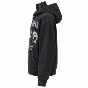 Custom Gothic <b>Zip</b>-<b>Up</b> <b>Hoodie</b> Unisex <b>Black</b> French Terry Breathable Oversized Fit Streetwear Autumn Wear Rhinestone Glitter Print - Product Image 4
