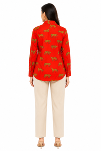 Camisa Casual con Estampado Floral para Mujer, Hecha a Mano con Tela de Algodón Suave, Cuello con Botones, Transpirable, para Verano, Roja y Blanca, en Oferta - Product Image 5