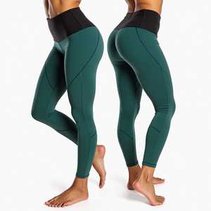 Mid Waist Full Length Yoga <b>Leggings</b> Elastic Waist <b>Mesh</b> Panels Contrast Stitch Design Breathable Quick Dry Seamless Spandex - Product Image 2
