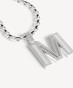 M Letter <b>Pendant</b> Charm Rhodium Plated Gold/Silver <b>Emerald</b> Cut Diamond Channel Setting Trendy Unisex Gift - Product Image 2