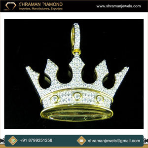 Trendy Fashion Icy 10K <b>Solid</b> <b>Gold</b> Custom Iced Crown Statement Necklace Lab Grown Diamond Charm <b>Pendant</b> Hip Hop Fine Unisex Gift - Product Image 6