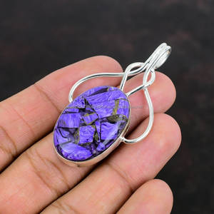 Pendentif en argent sterling 925, pendentif en argent fait à la main, pendentif en charoite ovale, pendentif en pierre bleue, cadeau pour elle - Product Image 3